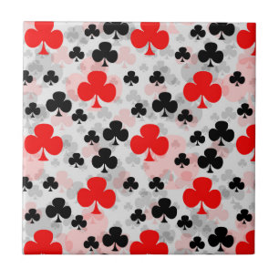 Rood Zwart Klaver Club Abstract Patroon Design Tegeltje