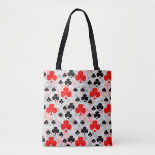 Rood Zwart Klaver Club Abstract Patroon Design Tote Bag
