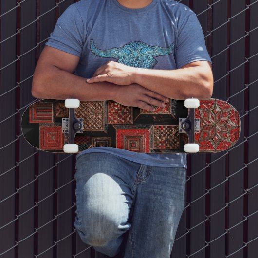 Rood Zwart Koper 3D Mozaïek Skateboard (Buiten 3)