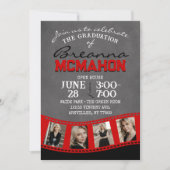 Rood & Zwart Krijtbord Foto Filmstrip Afstuderen Kaart (Voorkant)