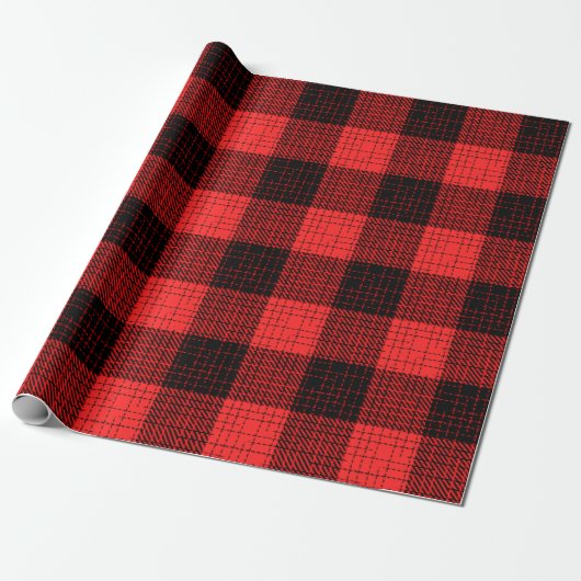 Rood Zwart Kruisraster Buffalo Check Cadeaupapier (Uitgerold)