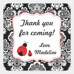 Rood Zwart Ladybug Damask baby shower gunst sticke Vierkante Sticker