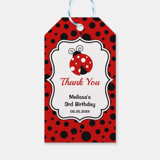 Rood Zwart Ladybug Lijst Polka Dots Kids Verjaarda Cadeaulabel (Voorkant)