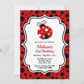 Rood Zwart Ladybug Lijst Polka Dots Kids Verjaarda Kaart (Voorkant)