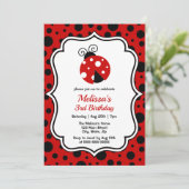 Rood Zwart Ladybug Lijst Polka Dots Kids Verjaarda Kaart (Staand voorkant)