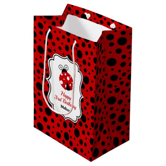 Rood Zwart Ladybug Lijst Polka Dots Kids Verjaarda Medium Cadeauzakje (Voorkant Gekanteld)