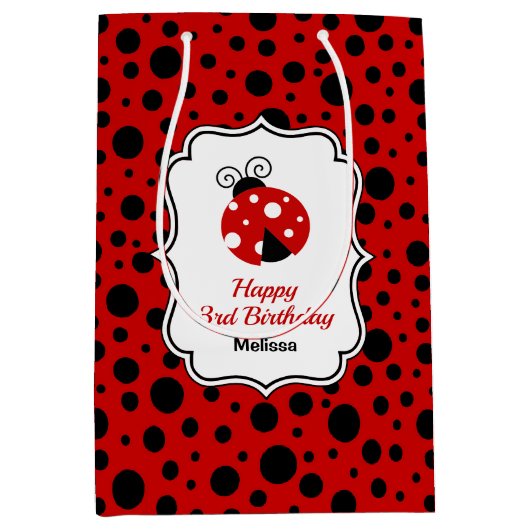 Rood Zwart Ladybug Lijst Polka Dots Kids Verjaarda Medium Cadeauzakje (Voorkant)