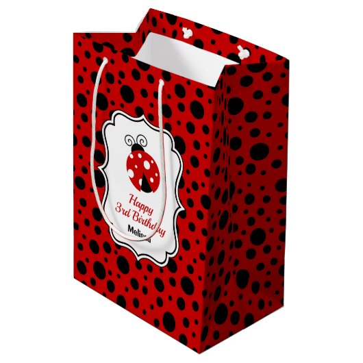 Rood Zwart Ladybug Lijst Polka Dots Kids Verjaarda Medium Cadeauzakje (Achterkant Gekanteld)