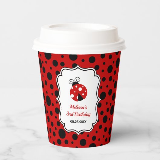 Rood Zwart Ladybug Lijst Polka Dots Kids Verjaarda Papieren Bekers (Voorkant)