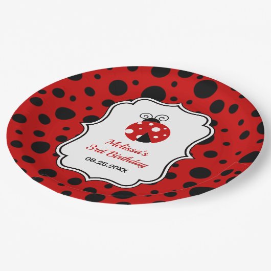 Rood Zwart Ladybug Lijst Polka Dots Kids Verjaarda Papieren Bordje (Gekanteld)