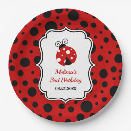 Rood Zwart Ladybug Lijst Polka Dots Kids Verjaarda Papieren Bordje