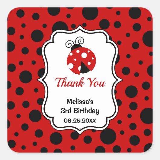 Rood Zwart Ladybug Lijst Polka Dots Kids Verjaarda Vierkante Sticker (Voorkant)