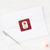 Rood Zwart Ladybug Lijst Polka Dots Kids Verjaarda Vierkante Sticker (Envelop)