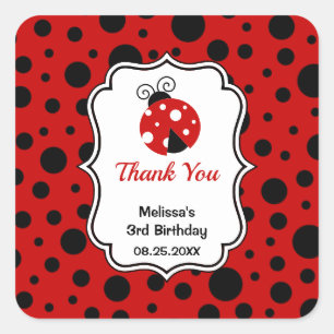 Rood Zwart Ladybug Lijst Polka Dots Kids Verjaarda Vierkante Sticker
