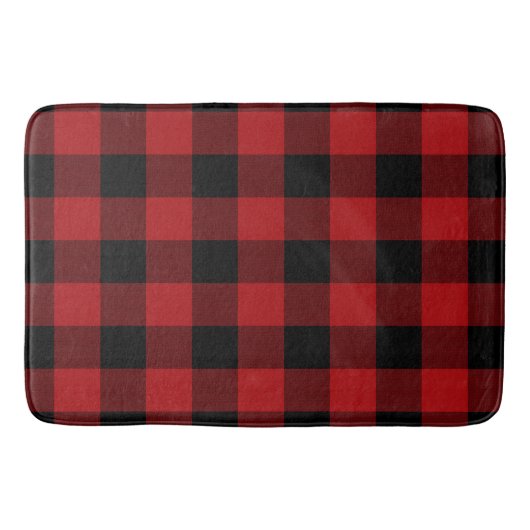 Rood Zwart Landelijk Buffalo Plaid Geruit Badmat (Voorkant)