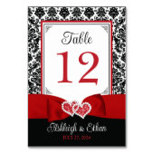 Rood, zwart liefde harten bruiloft tafel nummer kaart (Achterkant)