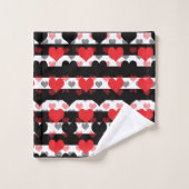 Rood Zwart Liefde Harten Met Zwart Wit Strepen Bad Handdoek (Wasdoekje)