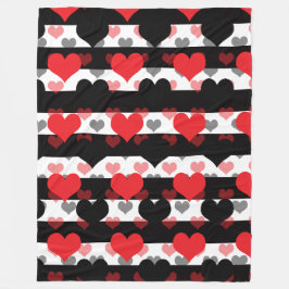 Rood Zwart Liefde Harten Met Zwart Wit Strepen Fleece Deken
