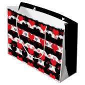 Rood Zwart Liefde Harten Met Zwart Wit Strepen Groot Cadeauzakje (Achterkant Gekanteld)