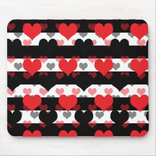 Rood Zwart Liefde Harten Met Zwart Wit Strepen Muismat