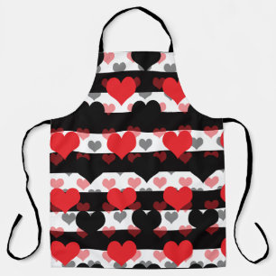 Rood Zwart Liefde Harten Met Zwart Wit Strepen Schort
