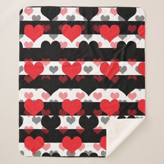 Rood Zwart Liefde Harten Met Zwart Wit Strepen Sherpa Deken (Voorkant)
