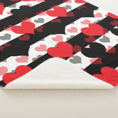 Rood Zwart Liefde Harten Met Zwart Wit Strepen Sherpa Deken (3/4)