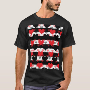 Rood Zwart Liefde Harten Met Zwart Wit Strepen T-shirt