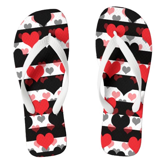 Rood Zwart Liefde Harten Met Zwart Wit Strepen Teenslippers (Voetbed)