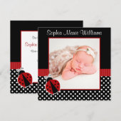 Rood zwart lieveheersbeestje foto geboorte aankond aankondiging (Voorkant / Achterkant)