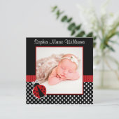 Rood zwart lieveheersbeestje foto geboorte aankond aankondiging (Staand voorkant)