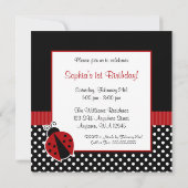 Rood zwart lieveheersbeestje polka dot 1e verjaard kaart (Achterkant)