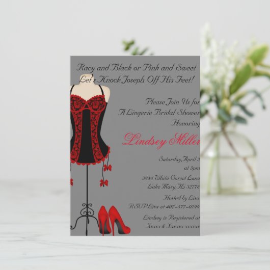 Rood & Zwart Lingerie Vrijgezellenfeest Uitnodigen Kaart (Staand voorkant)