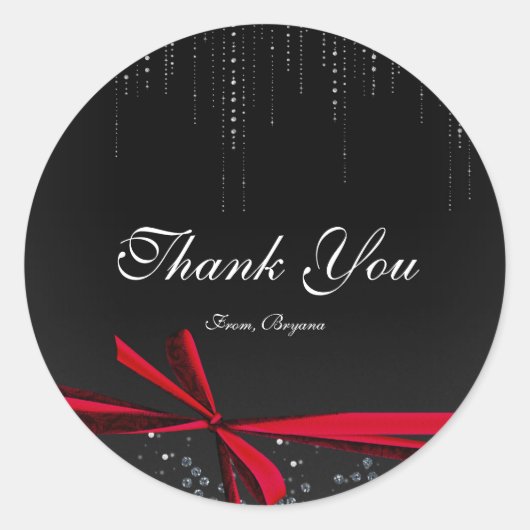 Rood & Zwart Lint Bow Strass Bling Stickers (Voorkant)