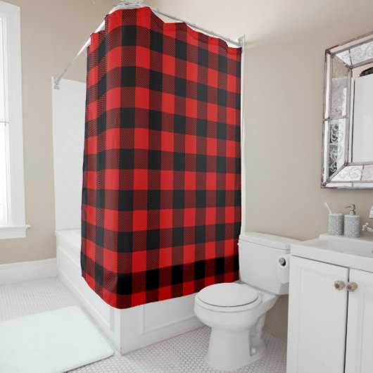 Rood Zwart Lumberjack Buffalo Plaid Douchegordijn (In situ)