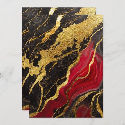 Rood Zwart Marmer Patroon met Goud Kaart (Voorkant / Achterkant)