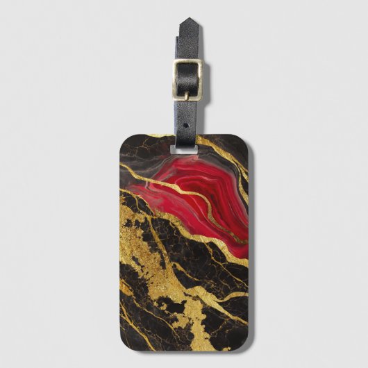 Rood zwart marmeren patroon met goud bagagelabel (Voorkant (verticaal))