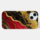 Rood zwart marmeren patroon met goud Case-Mate iPhone case (Achterkant (horizontaal))