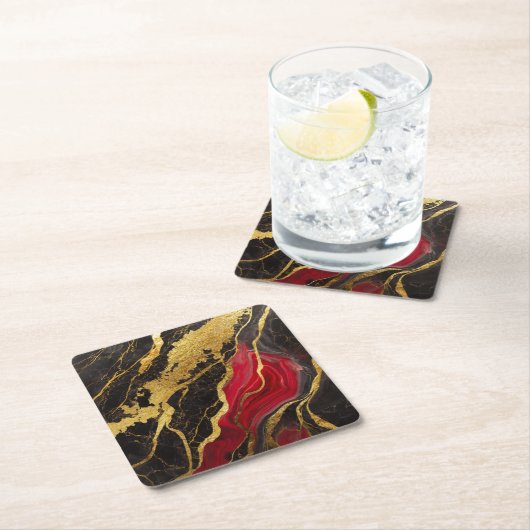Rood zwart marmeren patroon met goud kartonnen onderzetters (Insitu)
