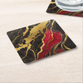 Rood zwart marmeren patroon met goud kartonnen onderzetters (Schuin)