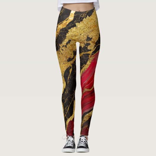 Rood zwart marmeren patroon met goud leggings (Voorkant)