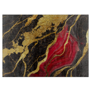 Rood zwart marmeren patroon met goud snijplank
