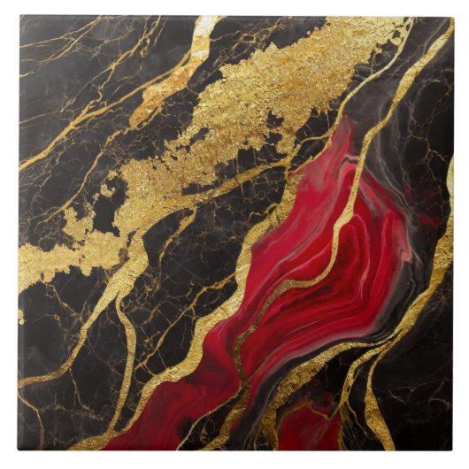 Rood zwart marmeren patroon met goud tegeltje (Voorkant)