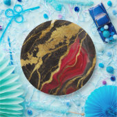 Rood zwart marmerpatroon met goud papieren bordje (Feest)