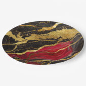 Rood zwart marmerpatroon met goud papieren bordje (Gekanteld)