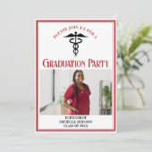Rood Zwart Medische School Afstuderen Fotofeestje Kaart (Staand voorkant)