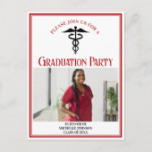 Rood Zwart Medische School Afstuderen Fotofeestje Uitnodiging Briefkaart (Voorkant)