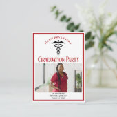 Rood Zwart Medische School Afstuderen Fotofeestje Uitnodiging Briefkaart (Staand voorkant)