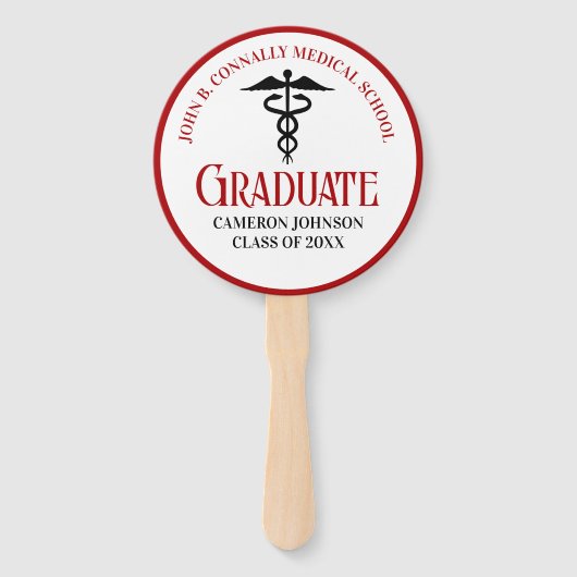 Rood Zwart Medische School Foto Afstudeerfeest Handwaaier (Voorkant)