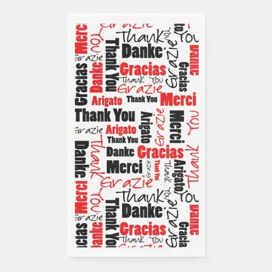Rood Zwart Meertalige Bedankt Typografie Collage Servet (Voorkant)